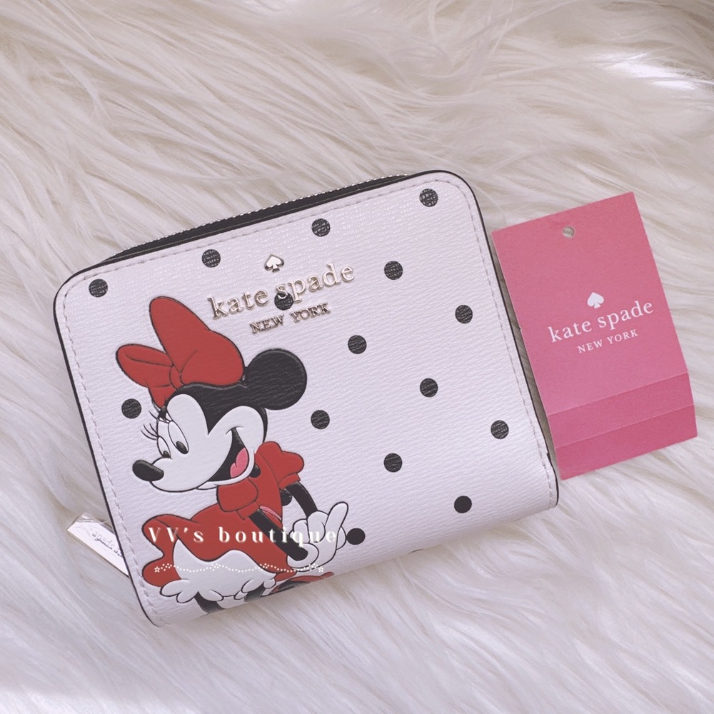 NWT Disney X Kate Spade New York Minnie Mouse Zip Around Wallet White Blac K4762
